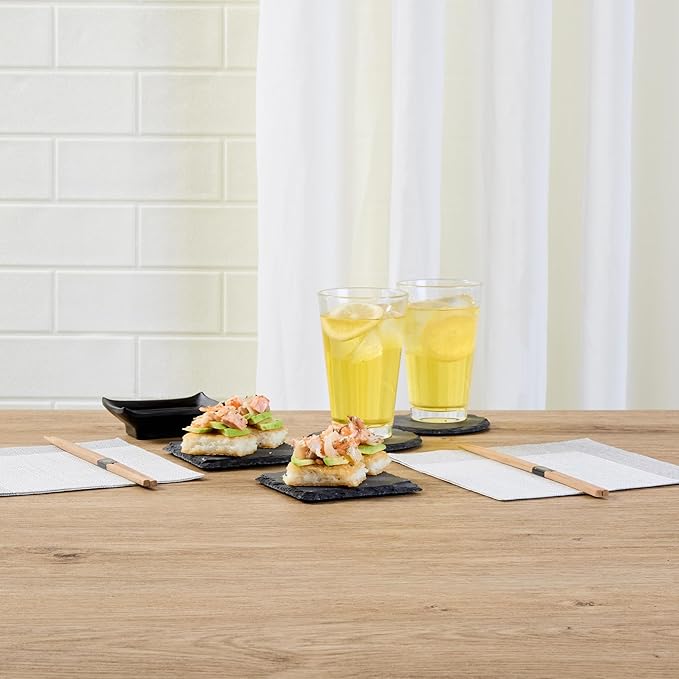 Restaurantware Square Slate Platter 10 Count 4 x 4 Inch Scratch-Resistant Slate Cheese Board Modern Serving Tray Black Rustic Design for Charcuterie and Appetizers