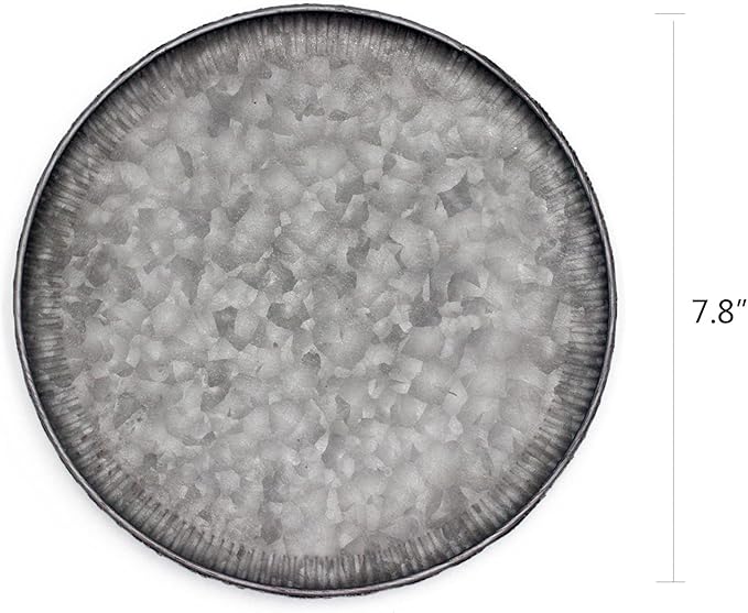 Funerom 7.8 inch Very Small Round Galvanized Metal Tray Decorative Tray Corrugated Edges