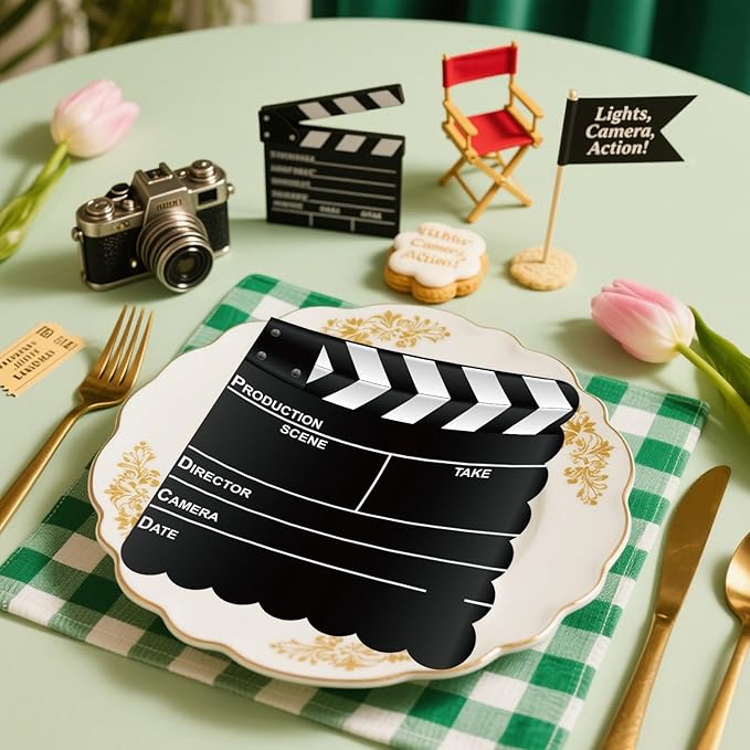 50Pcs Movie Night Scalloped Paper Napkins - Movie Theater Decor Napkins Disposable Film Themed Party Tissue for Birthday Awards Ceremony Hollywood Supplies