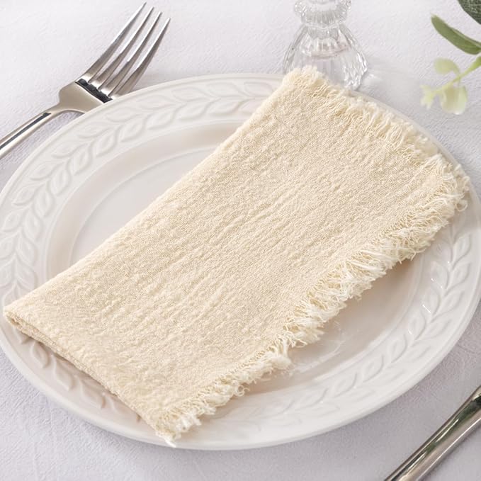 Socomi Set of 6 Linen Napkins Beige Easter Spring Cloth Napkins Washable Cotton Dinner Napkins Fringe 17"x17" for Wedding Party Bridal Baby Shower Birthday Table Decorations