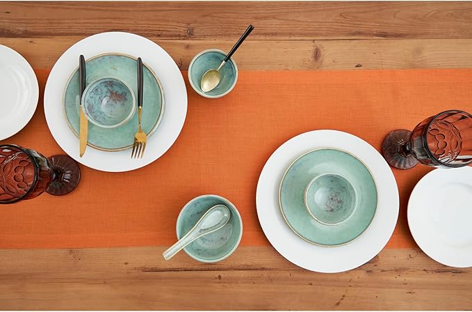 Solino Home Linen Pumpkin Table Runner 48 Inches - 100% Pure Linen Farmhouse Short Table Runner 14 x 48 Inch Ideal for Dresser and Coffee Tables - Fete - Holiday