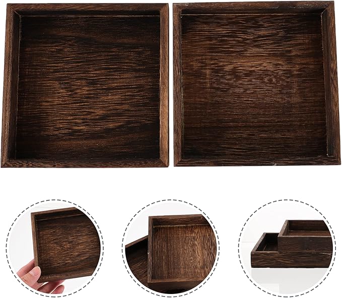DOITOOL Wooden Jewelry Tray Set of Two Small Solid Wood Vanity Organizer Retro Jewelry Storage Holder for Desktop Decor