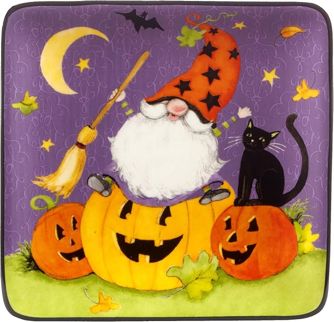 Certified International Halloween Gnomes 6" Canape/Luncheon Square Plates, Multicolor, Small, Set of 4 (Pack of 2)
