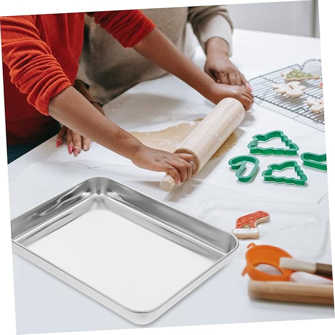 3-Piece Stainless Steel Serving Tray Set Rectangular Baking Cooling Grilling Plates for Home Use Sturdy Food Storage Trays for Fruits and Snacks