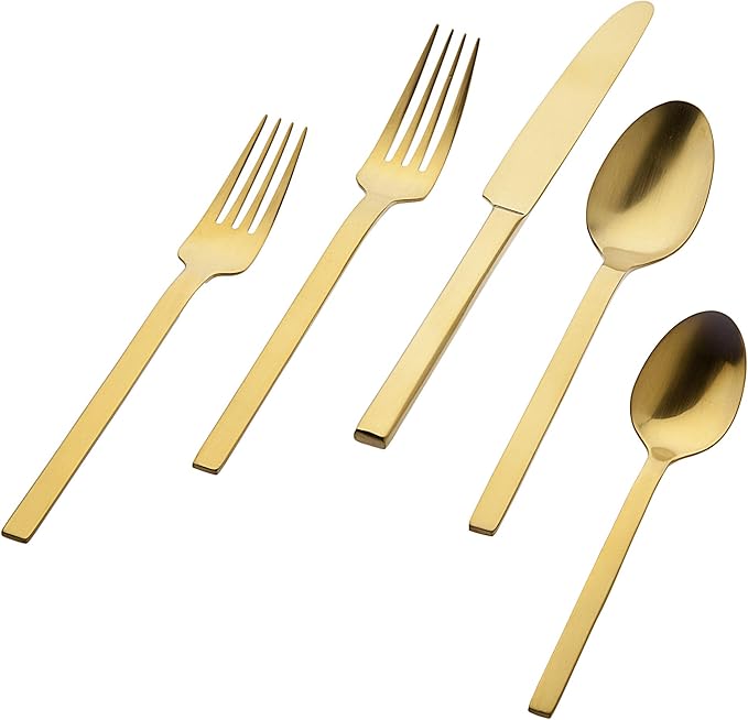 Godinger Matte Gold Flatware Set, Forks/Spoons/Knives - 20 Pieces Cutlery Set.