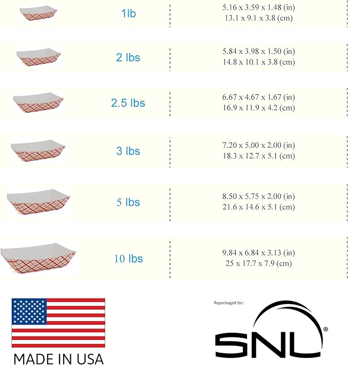 SNL 10lb Paper Food Trays, Durable, Made in USA. Holds Nachos, Fries, Hot Corn Dogs, Ice Cream and more. - 10 Pound Capacity, 50 Pack.