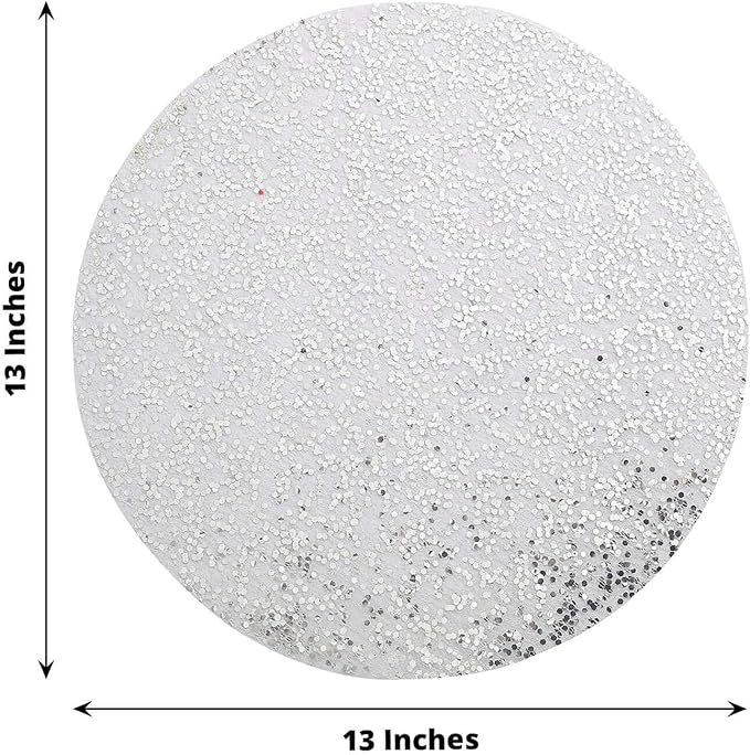 20 Pack 13" Metallic Silver Sequin Placemats - Round Sparkly Dust-Free Table Mats for Dining - Disposable Mesh Mats for Parties and Events