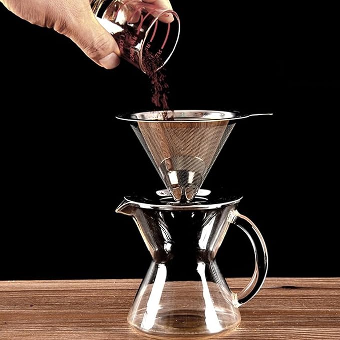 Pour Over Coffee Dripper, Metal Cone Filter,Stainless Steel Coffee Filter, Reusable Paperless Coffee Filter, Single Cup Coffee Maker, Pour Over Coffee Maker 1-3 Cup