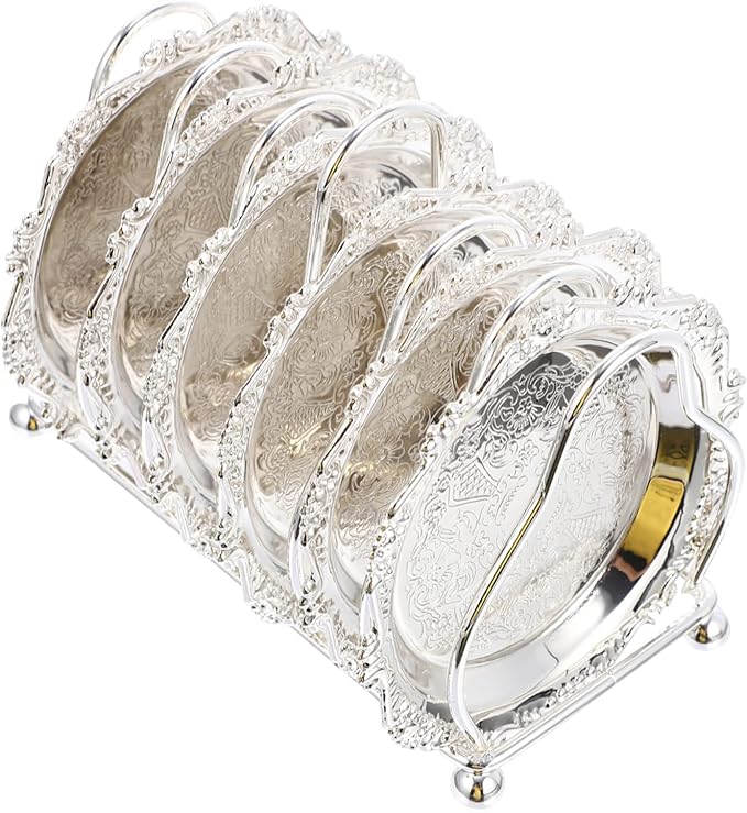 Decorative Silver Mini Snack Plates with Rack Stylish Serving Tray for Fruits Desserts and Appetizers Kitchen Dining Room and Parties