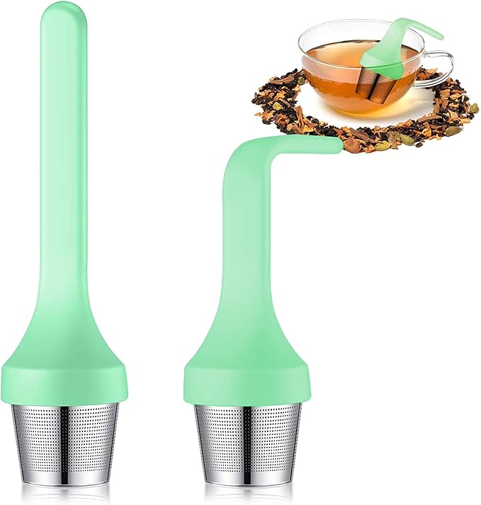 Tea Infuser,Extra Fine Mesh Tea Cup Filter Silicone Handle Perfect Tea Steeper for Loose Leaf Tea or Herbal Tea for Mugs & Teapot, Easy Clean and Safe (Green + Green)