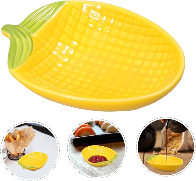 Ceramic Corn Shaped Dipping Sauce Plate Multi-functional Appetizer Dish for Snacks for Family Gatherings and Parties Holds Sauces and Seasonings