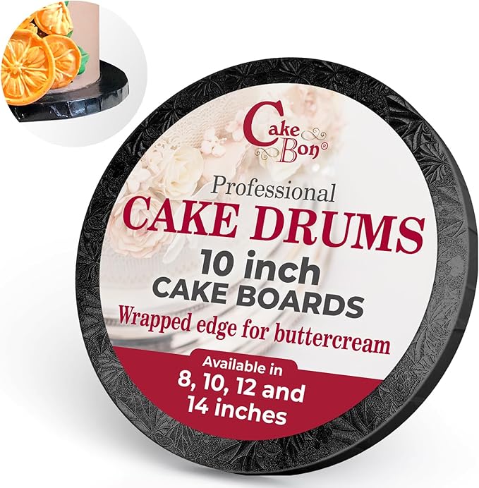 Cakebon Round Cake Boards - Sturdy 1/2 Thick Drums - 12 Inch Professional Fully Wrapped Edges Black 6-Pack