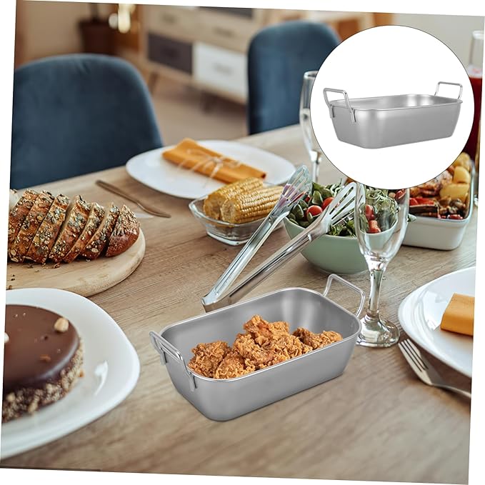 Unomor 1set Stainless Steel Food Trays with Handle Serving Platters for Fried Foods Snacks and Candy Storage for Parties Picnics and Gatherings 2pcs