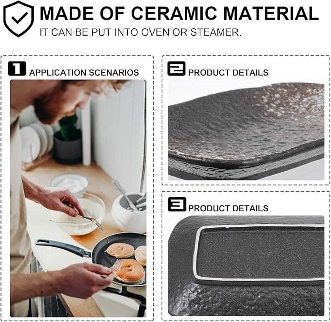 Starlight Blue Ceramic Sushi Plate High Temperature Resistant Snack and Dessert Dish Long Serving Tray for Dumplings and Appetizers with Stable Non-slip Base