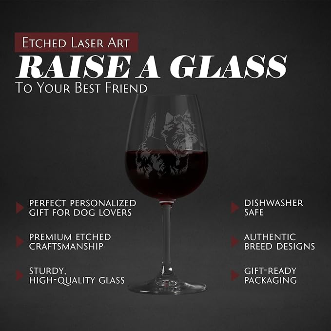 Etched Laser Art Cairn Terrier Personalized Dog Themed Etched 12.75oz Wine Glass Custom Dog Breed Wine Glasses, Ideal for Pet Lovers, Unique Birthday Gift for Men & Women, Personalized Gift
