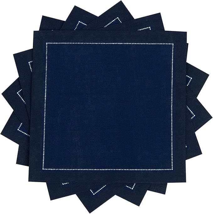 Five Star Napkins Luxury Cotton Cloth Cocktail Napkins - Bar Napkins, Party Napkins, Beverage Napkins, Events, Holiday, Wedding, Birthday, Parties - 4.5" x 4.5" - Disposable (50 x) Midnight Blue