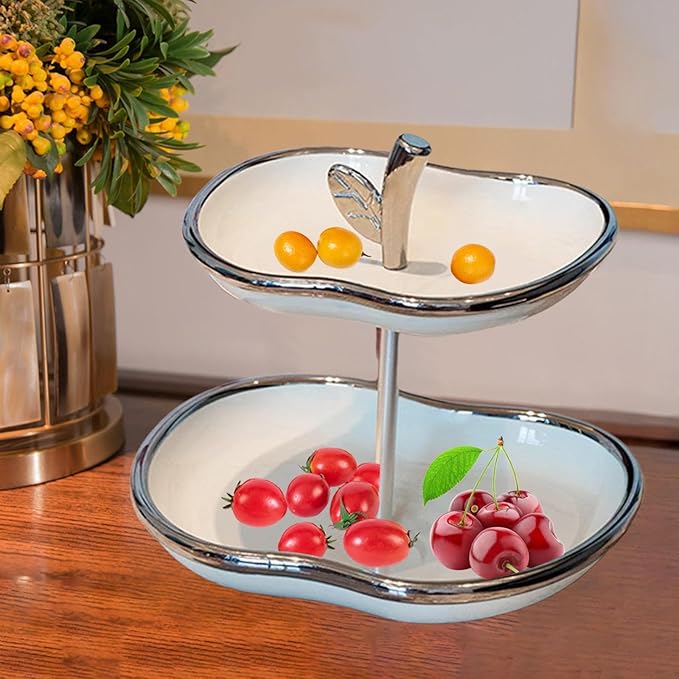 Fruit Serving Tray Fruit Bowl Stand Cake Stand Fruit Pan Creative Snack Plate Dried Fruit Plate for Countertop Cookies Veggie, White Silver