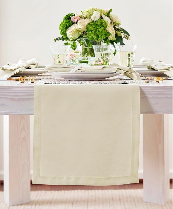Solino Home Linen Table Runner 120 Inches Long - 100% Pure Linen Birch Table Runner 14 x 120 Inch - Fete