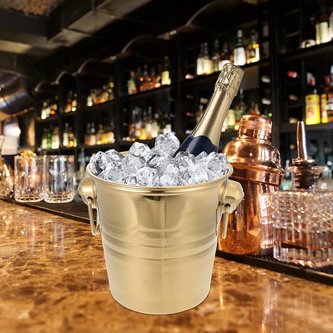 Stainless Steel Ice Bucket Beer Whisky Cooling Containers Tiger Head Ice Bucket Wine Bar Party Favor- 3L (Golden)