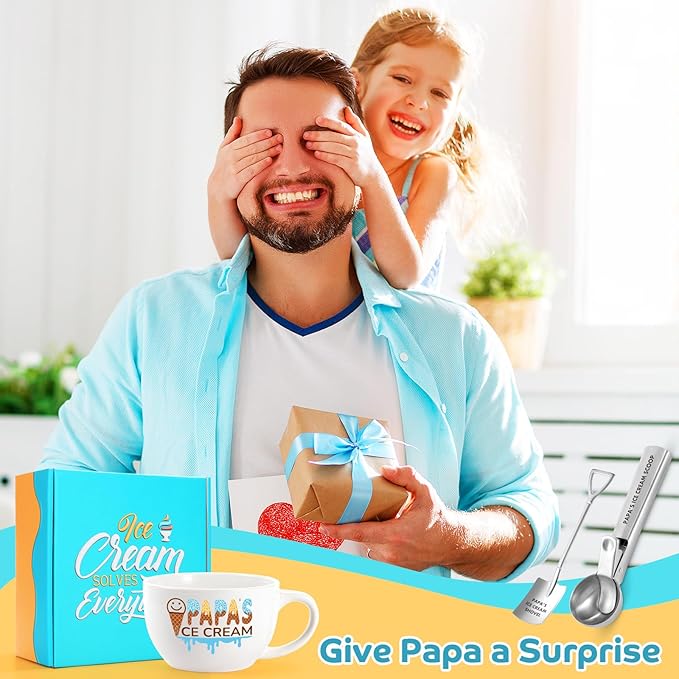 Christmas Gifts for Dad from Daughter Son Dad's Gifts for Father's Day Birthday Ice Cream Bowl and Scoop Dad's Ice Cream Shovel Set Present（Papa）