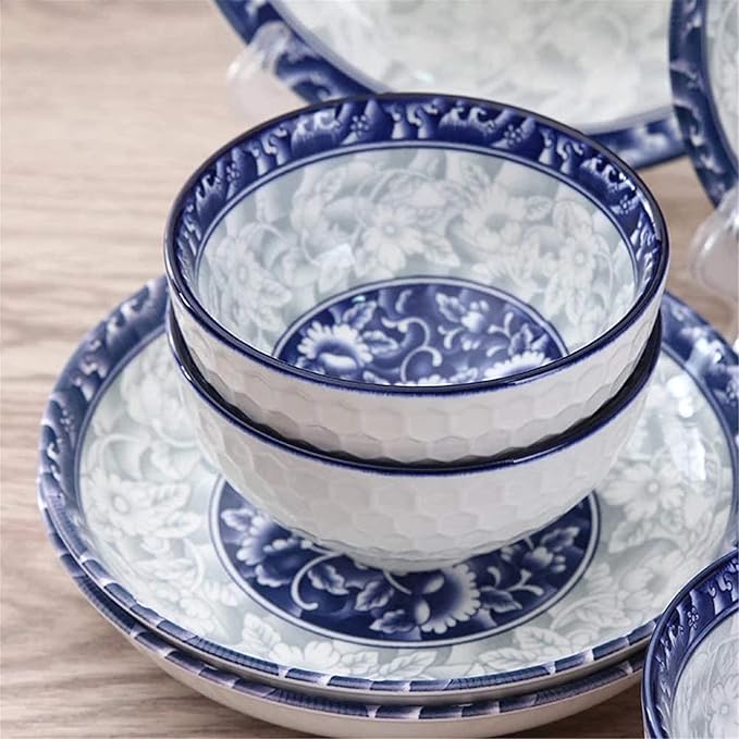 Dinnerware Set, 12Piecejapanese Style Ceramic Dinnerware Set,Blue and White Creative Ceramic Dinnerware-Including Plates/Bowl Sets