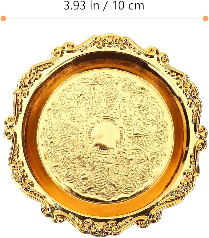 6pcs Serving Tray Set, 4in Small Vintage Decorative Round Metal Platters, Reusable Serving Dishes Party Appetizer Tray for Snack Fruit Sushi Buffet, Golden