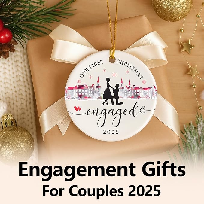 NewEleven Engagement Gifts for Couples - Gift for Newly Engaged, Happy Engagement Present for Women, Her, Bride - Engaged Ornament Gifts from Friend, Family - Christmas Ornament