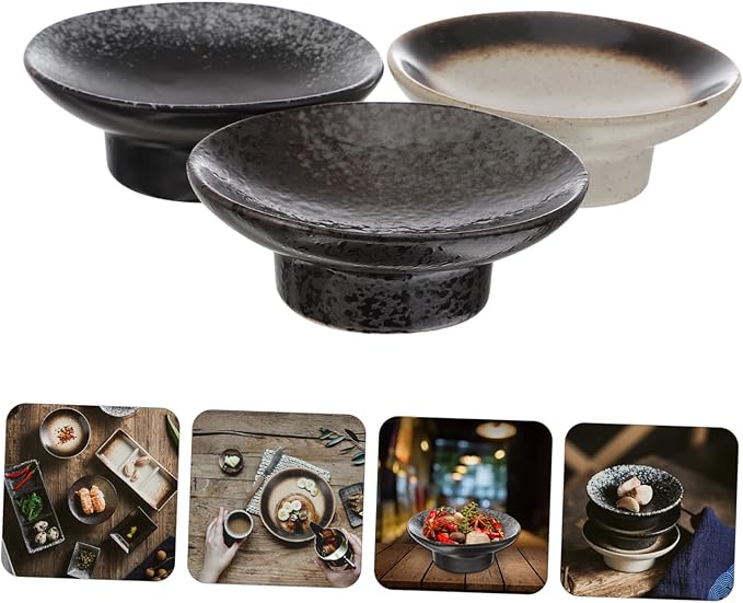 3 Pcs Japanese Ceramic Snack Plates – Household Seasoning Dishes Microwave Dishwasher Safe for Appetizers and Dipping
