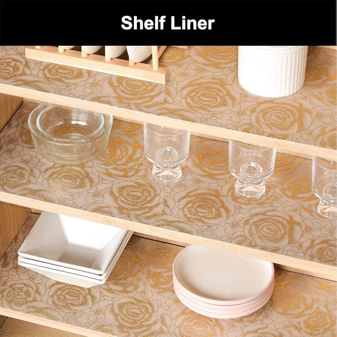 Cooyes Shelf Liner – Premium Non-Adhesive Cabinet & Drawer Liner for Kitchen – Waterproof Shelf Paper with Modern Pattern – Durable EVA Cabinet Mat – Easy to Cut （23.6" W x 118" L）
