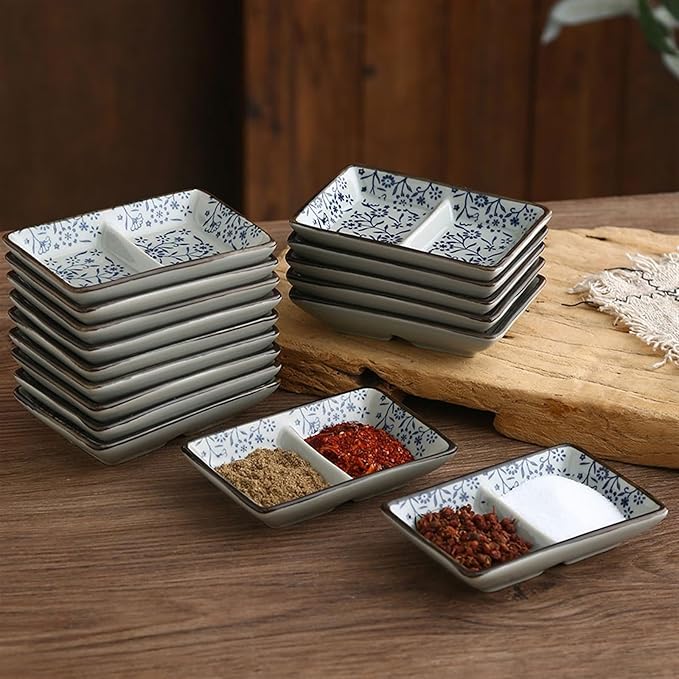 Appetizer Plates Double Compartment Dessert Plate Ceramic Chinese Seasoning Dish Commercial Barbecue Dipping Dish Sauce Dish for Condiment