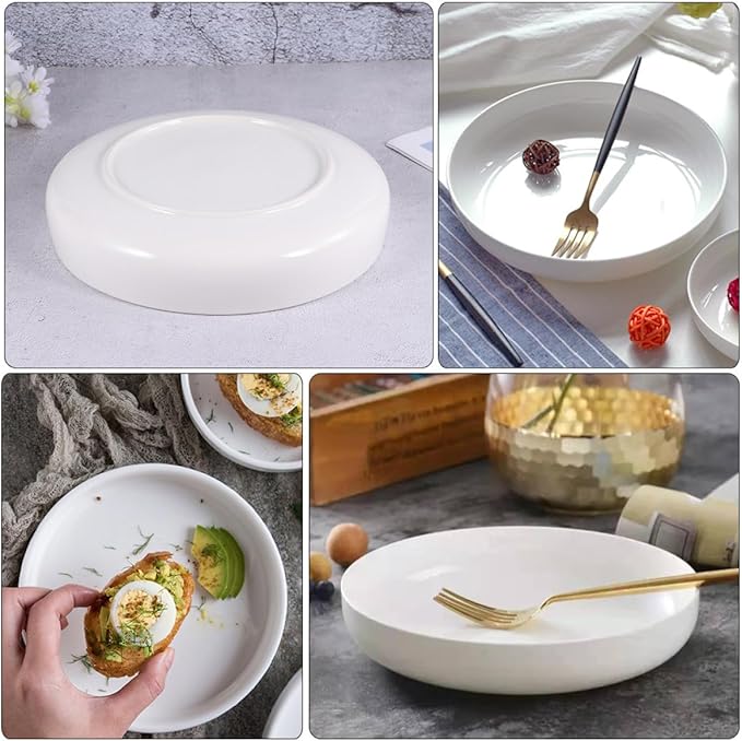 Ceramic Serving Platter 21cm Shallow Food Plate Glossy White Multi-use Dinnerware for Western Cuisine Steak Pasta Appetizer