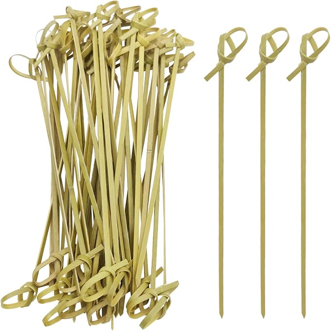 BLUE TOP Bamboo Cocktail Picks 200 PCS Bamboo Skewers 4 Inch with Looped Knot, Food Picks,Party Toothpicks for Appetizers,Cocktail Drinks,Barbecue Snacks,Club Sandwiches.