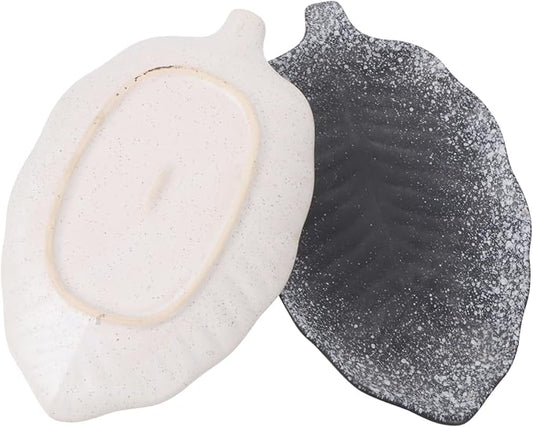 Luxshiny 2Pcs Japanese Style Ceramic Banana Leaf Plates Irregular Snack and Sauce Dishes Food Sauce Dish for Appetizers and Relish Unique Serving Plates