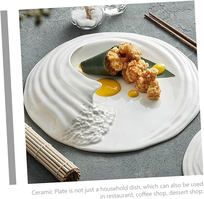 Healifty Ceramic Food Serving Plate Creative Western Snack Dish Unique Porcelain for Restaurants and Home Use Easy to Clean for Appetizers
