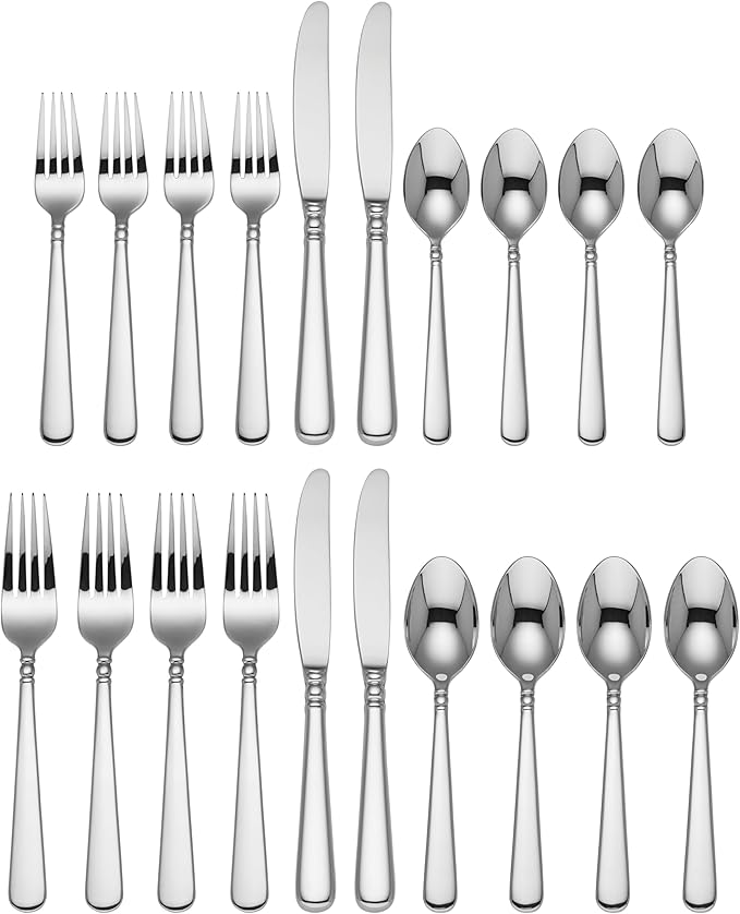 Lenox Silverware Set, Pearl Platinum 20-Piece Flatware Set, Service For 4, 18/10 Stainless Steel, Dishwasher Safe, Knives Spoons And Forks Set, Home And Kitchen Utensils (Silver, 20 Piece)