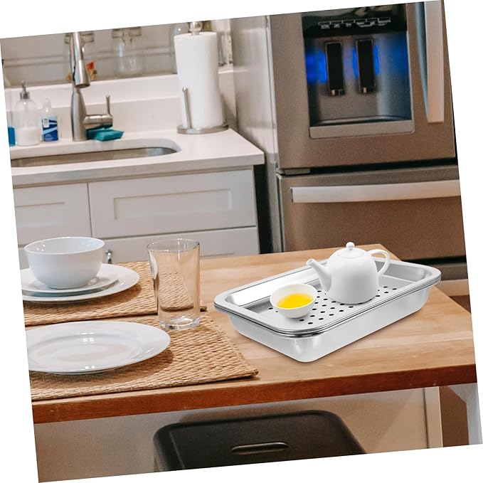 Home Kitchen Metal Tea Serving Tray Stainless Steel Teacup Holder Stacking Design