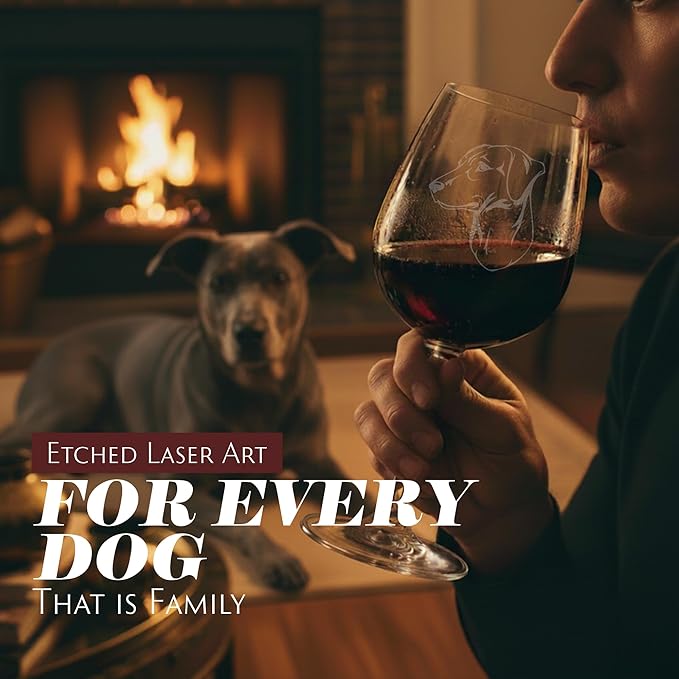 Etched Laser Art Blue Lacy Personalized Dog Themed Etched 12.75oz Wine Glass Custom Dog Breed Wine Glasses, Ideal for Pet Lovers, Unique Birthday Gift for Men & Women, Personalized Gift