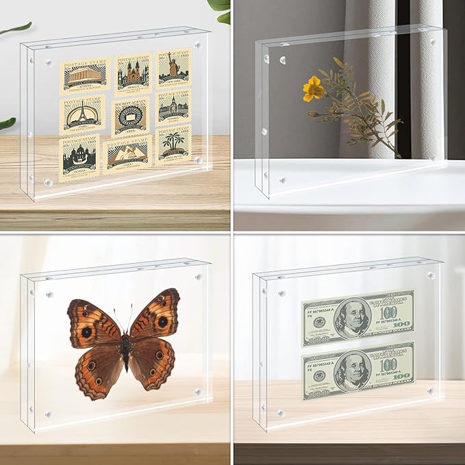 Egofine 5x5 Acrylic Frame,20mm Thicker Frameless Clear Picture Frames, Double Sided Magnetic Picture Frames, Free Standing Desktop Display