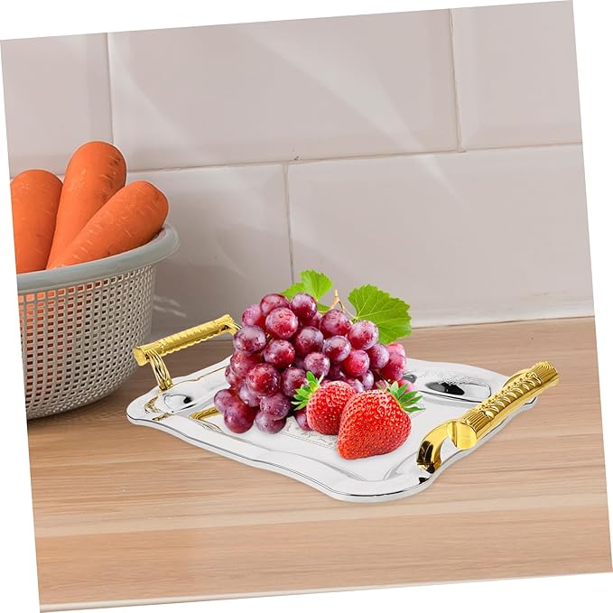 PRETYZOOM Vintage Serving Tray for Fruit and Snacks Elegant Decorative Platter for Home Ktv and Restaurant Use Sturdy Stainless Steel Design for Easy Serving