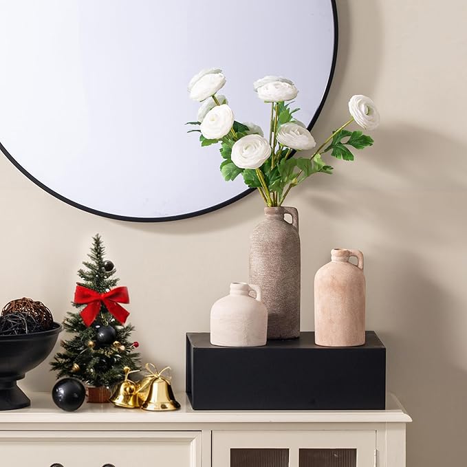Ceramic Vase Home Table Decor - Flower Vase Set of 3 Living Room Kitchen Decorations Farmhouse Modern Rustic Vases Decorative Centerpiece for Shelf Bedroom Office Bathroom Dining Coffee Desk