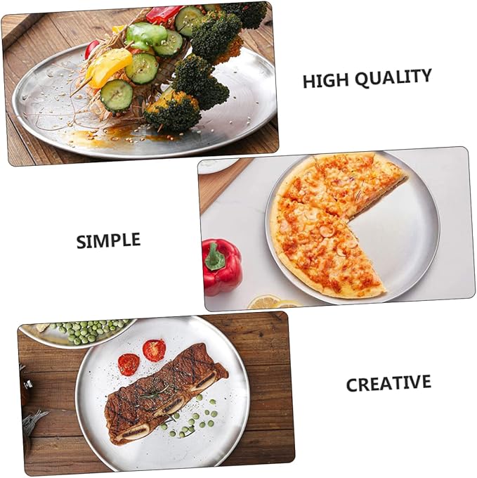 PRETYZOOM 2pcs Elegant Round Bbq Plate Stainless Steel Pizza Serving Trays Storage Plate for Family Gatherings