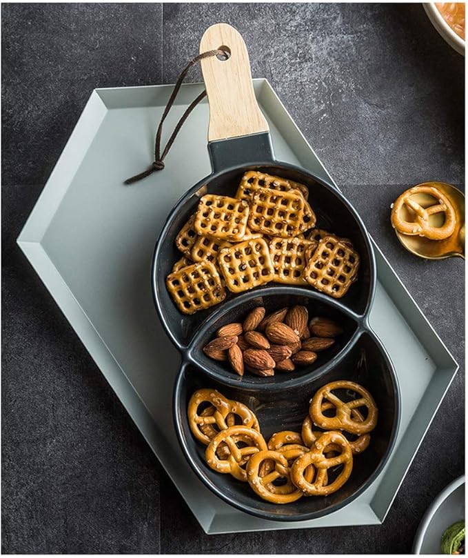 Sauce Dish Ceramic Appetizer Plate, Snack Plate, Seasoning Plate, Tableware, Grid Plate, Salad Plate, Fruit Plate with Handle Dip Bowls