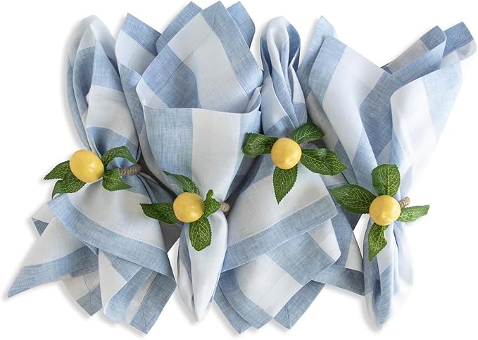 Solino Home Linen Napkins Set of 4-100% Pure Linen Cabana Stripe Sky Blue and White Cloth Dinner Napkins 20 x 20 Inch - Handcrafted and Machine Washable - Christmas, Holiday, New Year