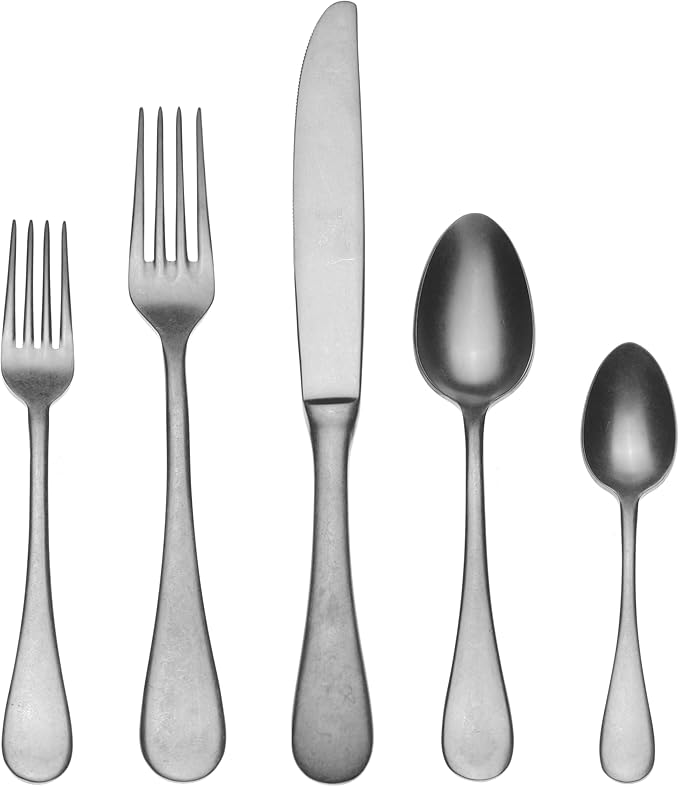 Mepra Vintage Stainless Steel Cutlery Set for 1, 5 Pieces, Spoons, Forks and Knives, Pewter