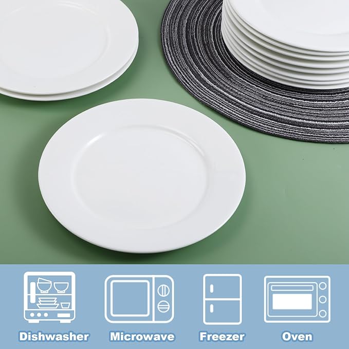 12 Pack Porcelain Dessert Plates, 6 Inch Dessert Plates, Small Ceramic Appetizer Plates, Microwave, Oven, Dishwasher Safe,White
