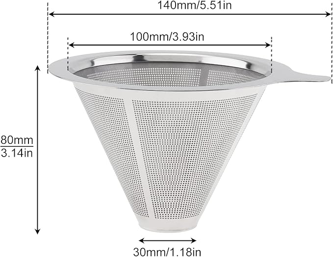 TQEONKL Pour Over Coffee Dripper,Paperless Reusable Coffee Filter,Metal Cone Reusable Single Cup Coffee Maker (2-4 cups)