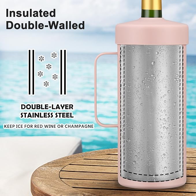 2 IN 1 Wine Chiller Single Bottle and Travel Tumbler, 42oz Stainless Steel Iceless Cooler Wine Bottle, Insulated Mug with Lid, Keep Wine Cold up to 6 Hours Fits Most Wine Bottles Gift for Wine Lovers