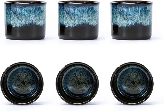 LAVINTTO Japanese Tea Cups Set of 6, Ceramic Teacups, Chinese Tea Cups for Hot Tea or Coffee, Demitasse Cups 2.5 Ounces Coffee Mugs (magic blue interior&exterior)