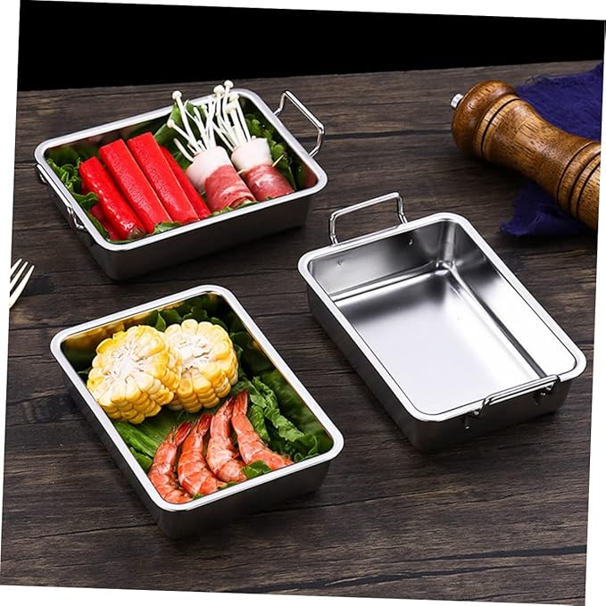 Ciieeo 1Pc Stainless Steel Food Tray with Handles Snack Holder for Fruits Snacks Rustproof Silver Serving Dish Easy to Clean Barbecue Plate for Home Use