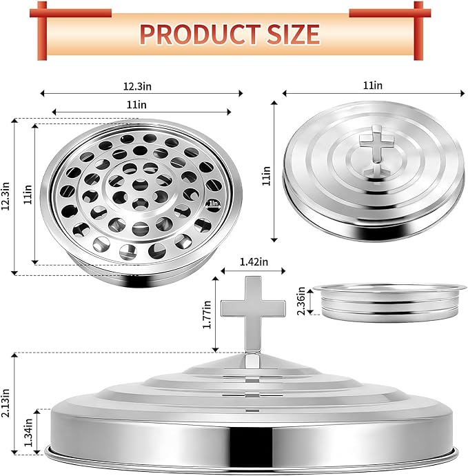 Stainless Steel Communion Tray with Lid - 40 Holes Church Communion Supplies Set, Stackable Worship Tray for Church Services, Weddings & Gatherings (Silver, Cups Not Included)